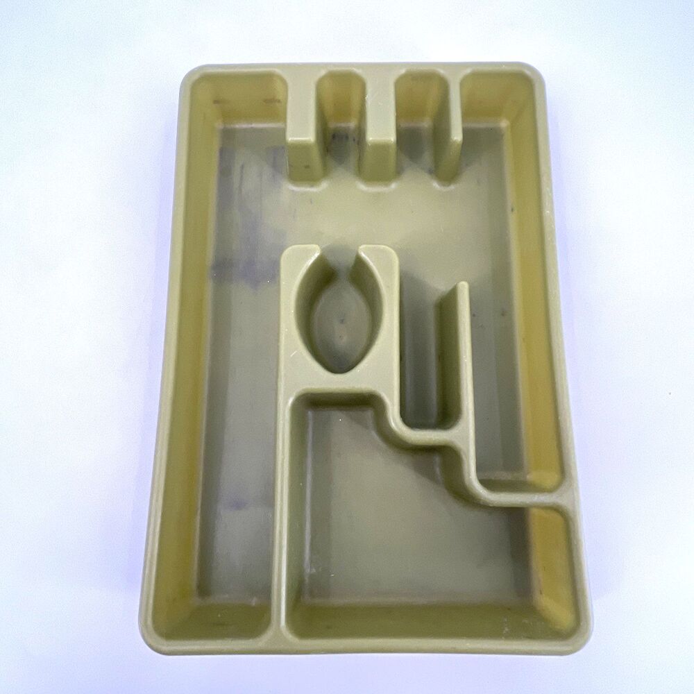 VTG MCM Rubbermaid Avocado Olive Green Silverware Tray Drawer Utensil Organizer